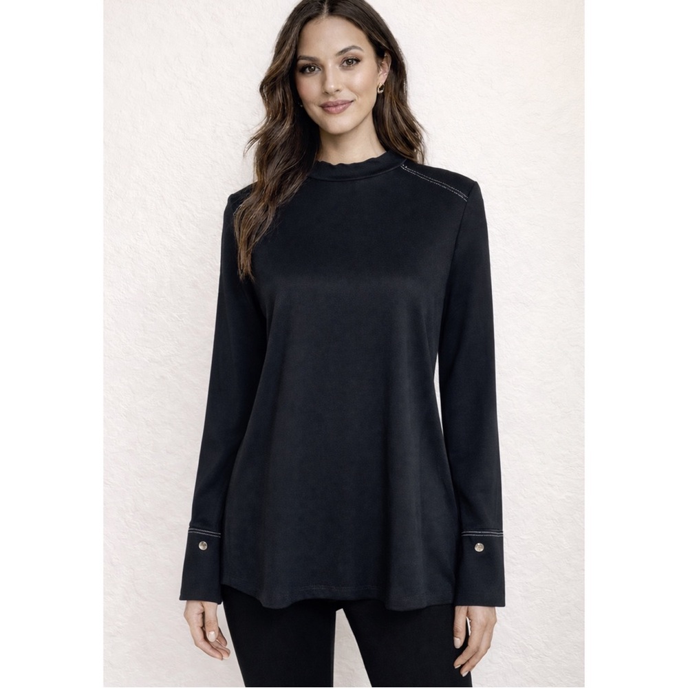 LIOR Paris Women’s Size S Black Long Sleeve High-Low Crewneck Tunic Top Cut-Outs